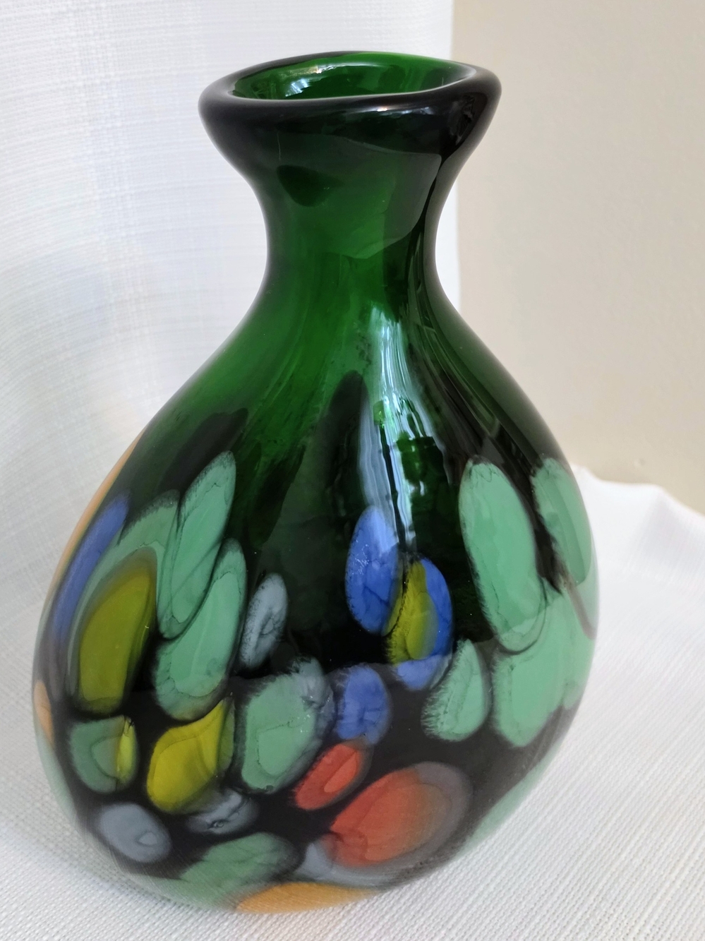 Makora Krosno Glass Vase J Popieluszki Green Fused Abstract Colorful Hand Craft